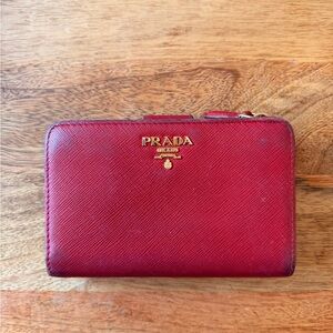 Prada Crimson Leather Wallet with Gold Accents